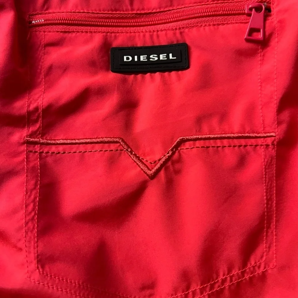 Diesel Bright Red Lined Swim Trunks With Mohican Head Size XL